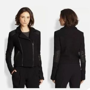 Vince. | Jackets & Coats | Black Leather Trim Wool Asymmetrical Moto Jacket XS